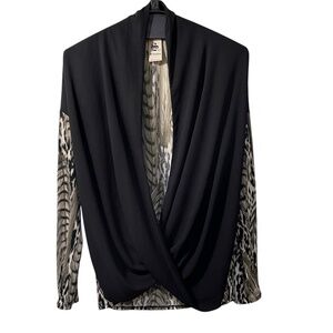 S-Twelve Mixed Media Leopard Print Draped Front Top Size Medium